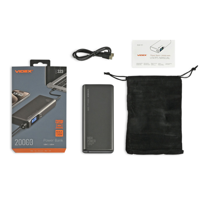 Повербанк 20000mAh VIDEX VPB-323 PD100W Black 