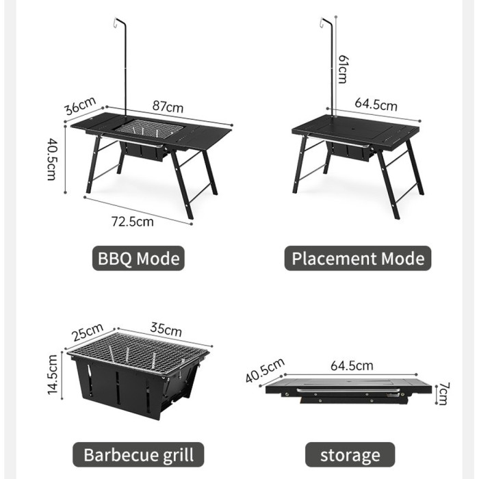 Стіл для барбекю сталевий Naturehike CNK2350CF018, чорний 