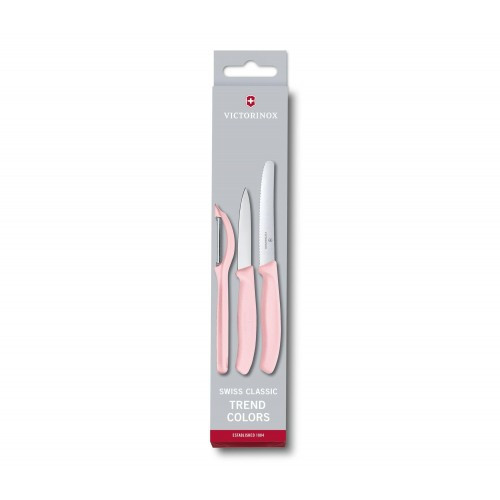 Кухонний набір з 3-ох предметів Victorinox Swiss Classic, Paring Knife set with peeler, 3 pieces, ніжно рожевий 