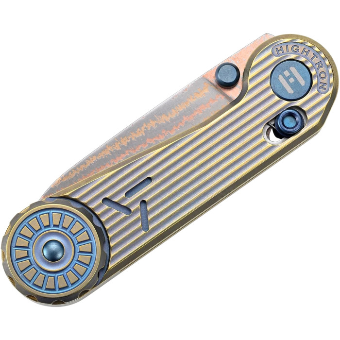 Ніж-антистрес Hightron EdgePlay, дамаск з міддю, титан TC4, золотистий 