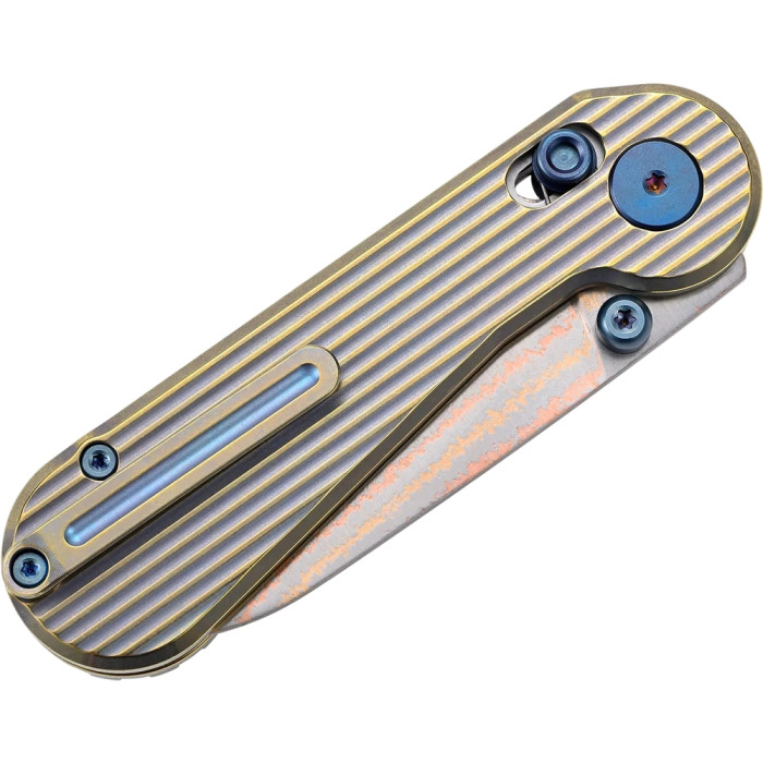 Ніж-антистрес Hightron EdgePlay, дамаск з міддю, титан TC4, золотистий 