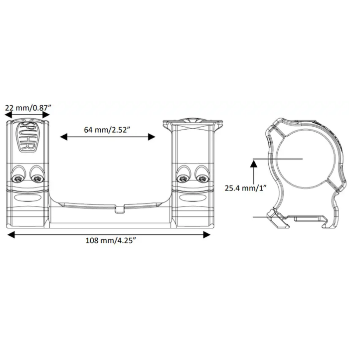 Моноблок Spuhr SCP-3000A, Ø30, H25.4mm/1", Сплав. Picatinny 