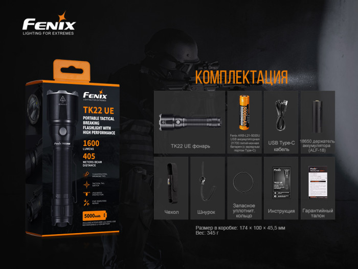 Ліхтар Fenix TK22UE (1600 lm, 21700/18650) + Multitool Fonarik 2020 акційний 