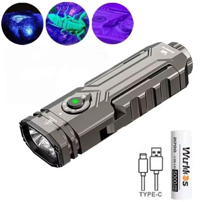 Ліхтар Wurkkos HD02 3200lm, 365 nm UV light+520 nm green beam+Side light mode Stepless Dimming, 1×21700 5000mah battery 
