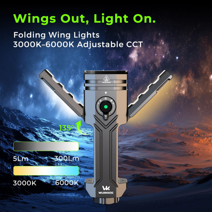 Ліхтар Wurkkos HD02 3200lm, 365 nm UV light+520 nm green beam+Side light mode Stepless Dimming, 1×21700 5000mah battery 
