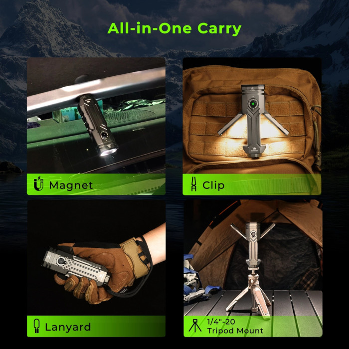 Ліхтар Wurkkos HD02 3200lm, 365 nm UV light+520 nm green beam+Side light mode Stepless Dimming, 1×21700 5000mah battery 
