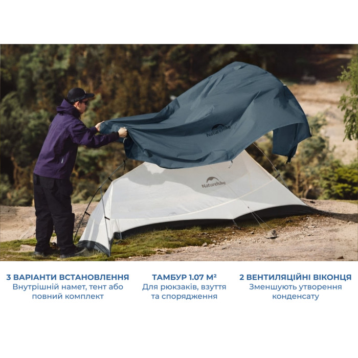 Намет надлегкий тримісний Naturehike Cloud Up Pro CNK2350WS020, 20D, блакитний
