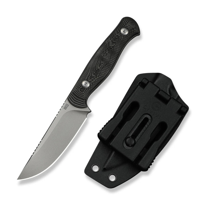 Ніж фіксований туристичний Weknife Notchline, (8.7 см) CPM S35VN /Carbon Fiber чорний з чохлом
