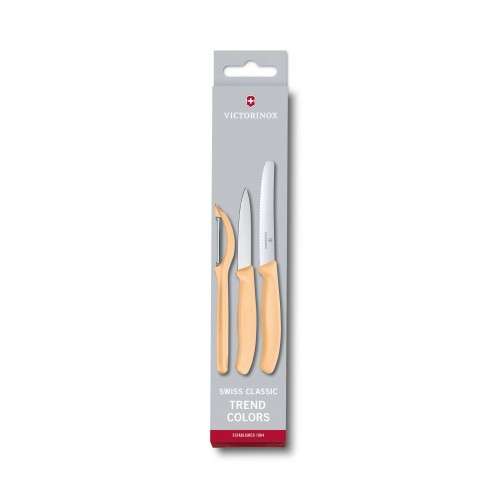Кухонний набір з 3-ох предметів Victorinox Swiss Classic, Paring Knife set with peeler, 3 pieces, персиковий 