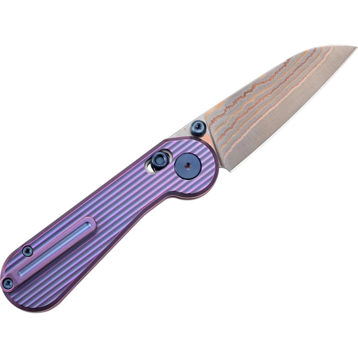 Ніж-антистрес Hightron EdgePlay, дамаск з міддю, титан TC4, фіолетовий 