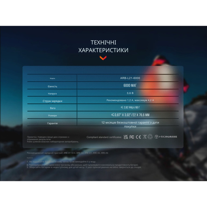 Акумулятор 21700 Fenix ARB-L21-6000 