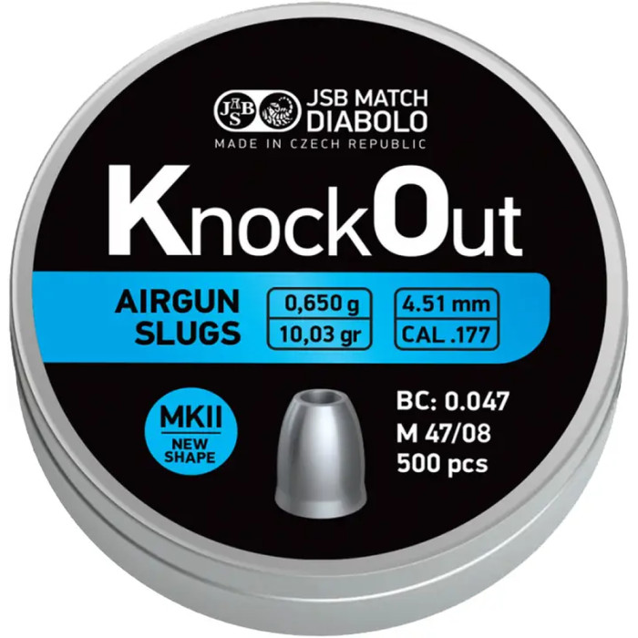 Кулі пневматичні JSB KnockOut Slugs MK II, 4,51 мм 0.650 гр, 500 шт/уп 