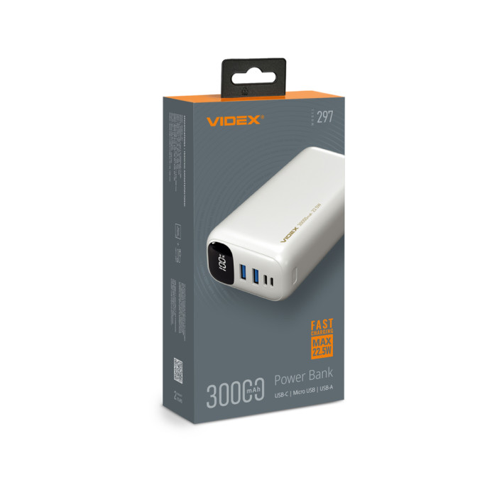 Повербанк 30000mAh VIDEX VPB-297 22.5W White 