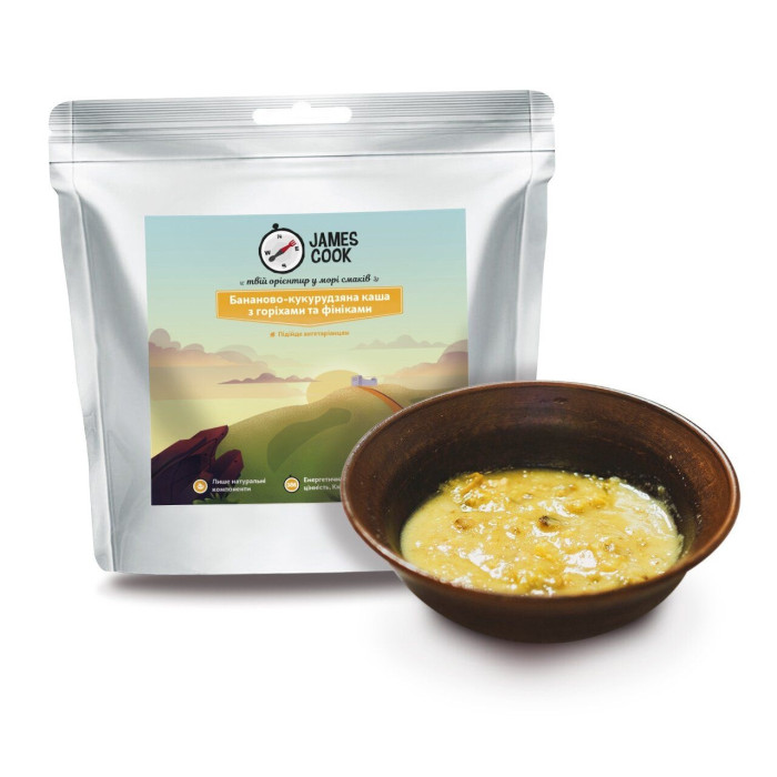 Бананово-кукурудзяна каша James Cook з фініками і горіхами (SKU-0030) 