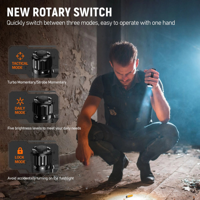 Ліхтар Wurkkos TD07 Type C fast charging port +18350 Battery 1300lm, чорний 