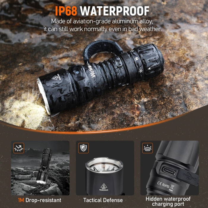 Ліхтар Wurkkos TD07 Type C fast charging port +18350 Battery 1300lm, чорний 