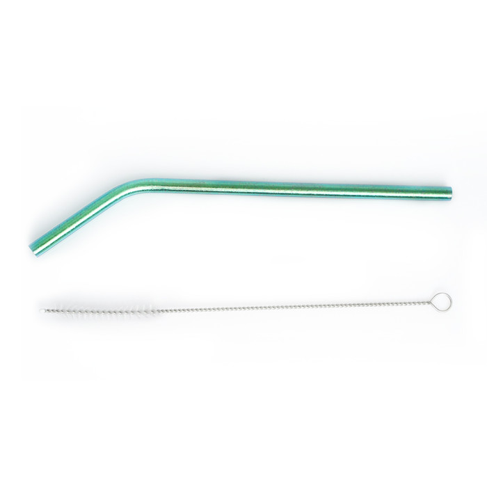 Трубочка вигнута з титану TiTo Titanium-зелена з мішечком 