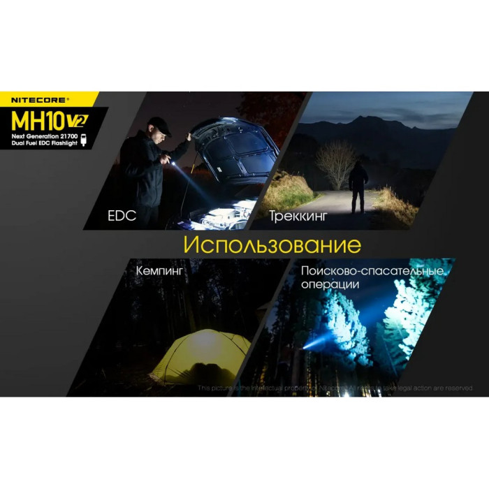 Фонарь Nitecore MH10 v2 (Сree XP-L2 V6, 1200 люмен, 7 режимов, 1х21700, USB), комплект 