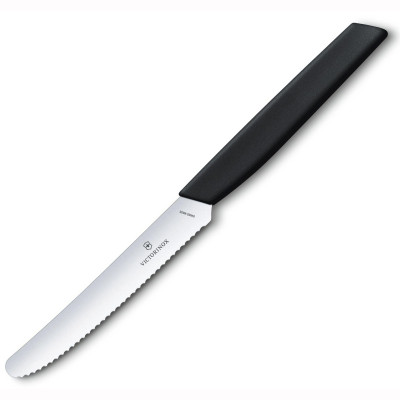 Кухонний ніж Victorinox Swiss Modern, Tomato and Table Knife, Wavy Edge, 11 cm, чорний