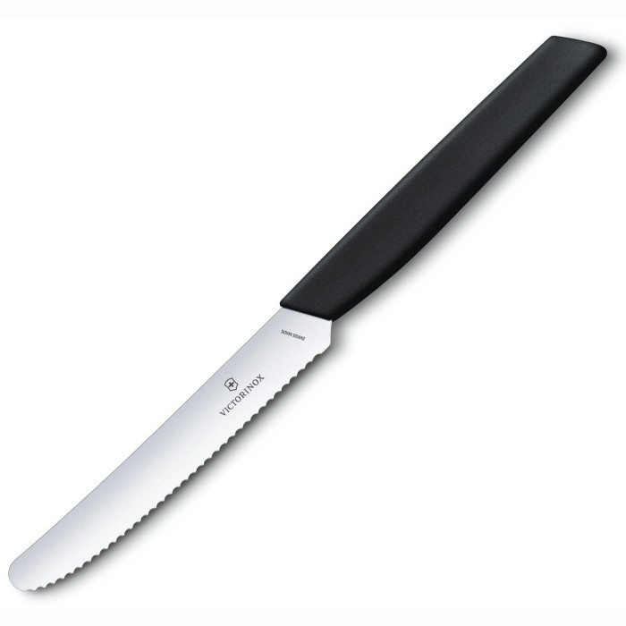 Кухонний ніж Victorinox Swiss Modern, Tomato and Table Knife, Wavy Edge, 11 cm, чорний 