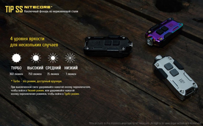 Ліхтар-брелок Nitecore TIP SS, 360 люмен (сталевий) 