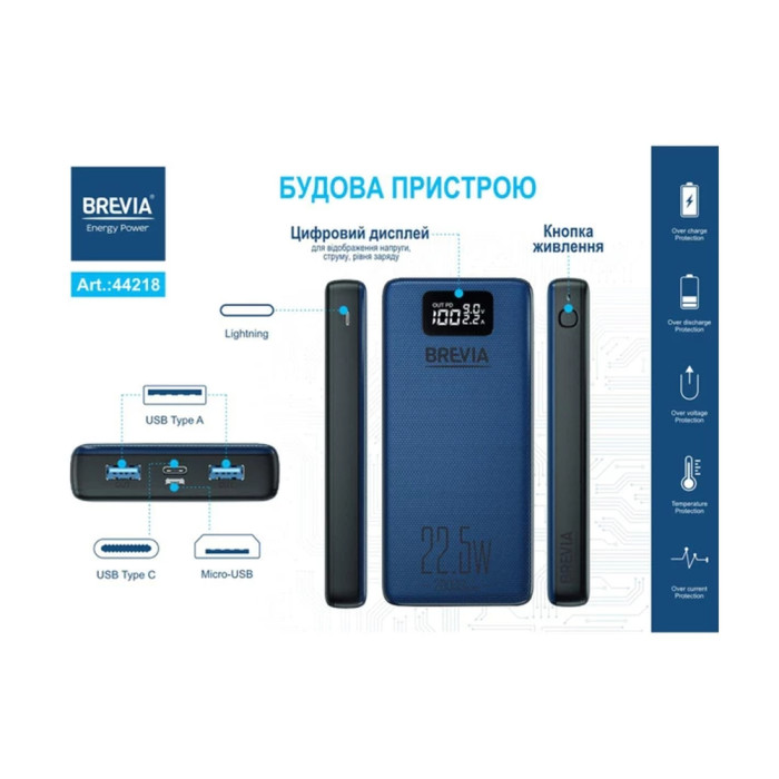 Повербанк (Power Bank) Brevia 20000mAh 22,5W Li-Pol, LCD 