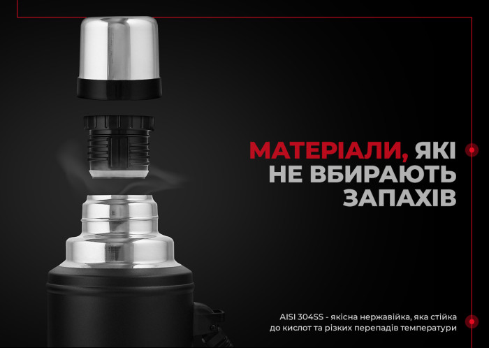 Термос з ручкою Naturehike Q-9H NH19SJ011, 304 сталь, 2.2 л, Чорний 