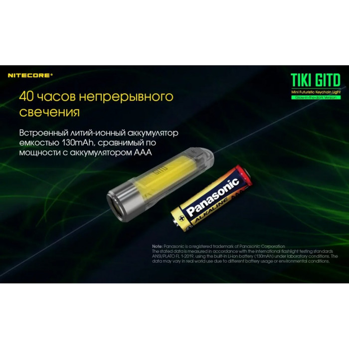 Ліхтар наключний Nitecore TIKI GITD (Osram P8 + UV, 300 люмен, 7 режимів, USB), люмінесцентний 