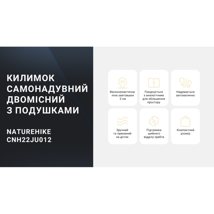 Самонадувний килимок двомісний з подушкою Naturehike CNK2300DZ014, 30 мм, бежевий 