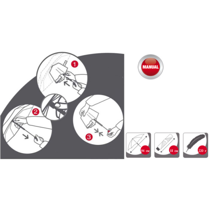 Парасолька Knirps TS.010 Black хутро /складаний /6спіц /D94x18см 