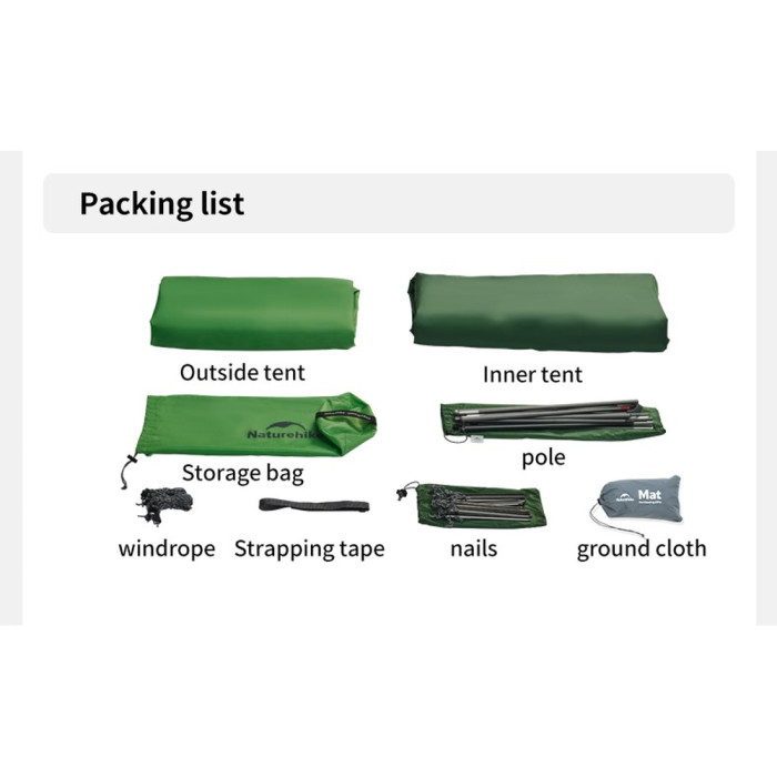 Намет надлегкий двомісний Naturehike Cloud Up Base 2 CNK2450WS032, зелений 