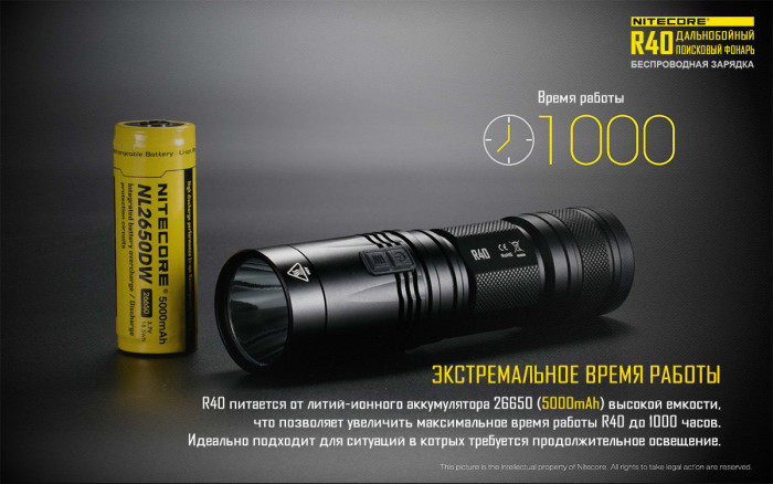 Кишеньковий ліхтар Nitecore R40 з док-станцією, 1000 люмен 