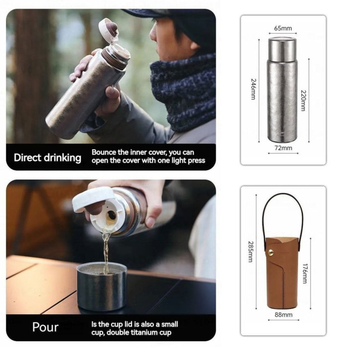 Термос титановий з чохлом Naturehike CNK230CF012 600 ml 