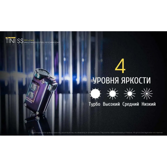 Ліхтар наключний Nitecore TINI SS (Cree XP-G2 S3 LED, 380 люмен, 4 режими, USB), чорна смола 