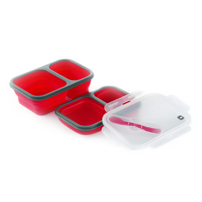 Ланчбокс складаний з кришкою-засувкою та ловилкою червоний СИЛА (400 мл/650 мл) 