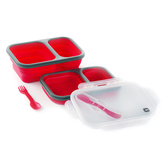 Ланчбокс складаний з кришкою-засувкою та ловилкою червоний СИЛА (400 мл/650 мл) 
