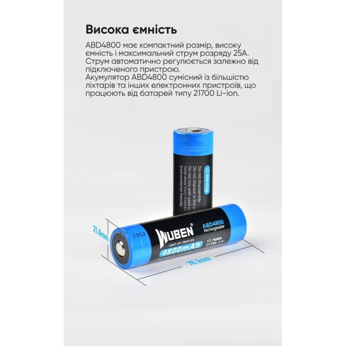 Акумулятор Wuben 21700 (4800мАг) 