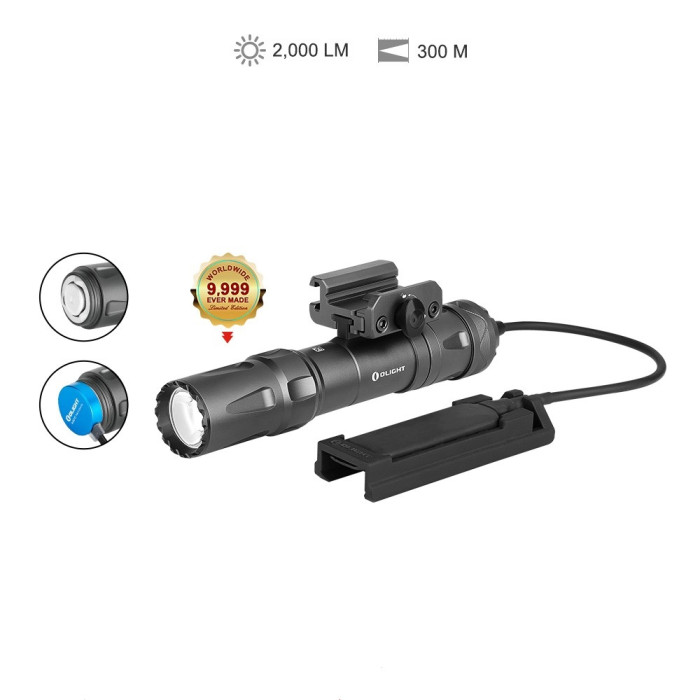 Тактичний ліхтар Olight Odin,2000 люмен, з кріпленням на Пікатінні та виносною кнопкою, колір:сірий 