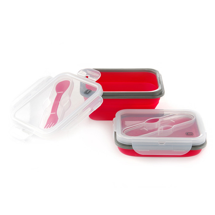 Ланчбокс складаний з кришкою-засувкою та ловилкою червоний СИЛА (600 мл) 