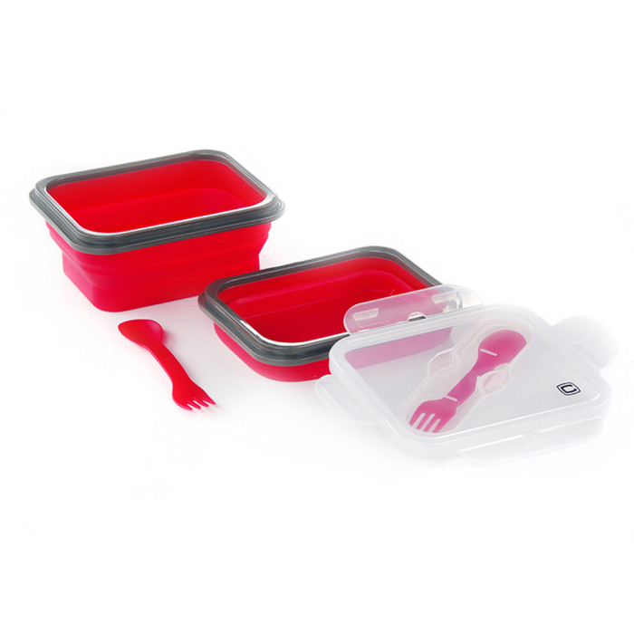 Ланчбокс складаний з кришкою-засувкою та ловилкою червоний СИЛА (600 мл) 