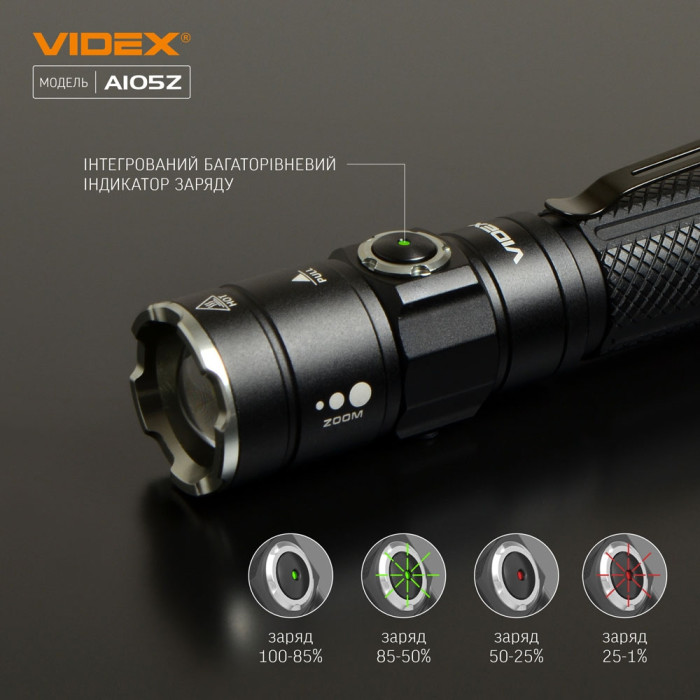 Портативний світлодіодний ліхтарик VIDEX VLF-A105Z 1200Lm 5000K 