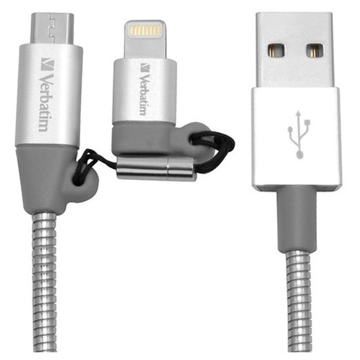 Кабель Verbatim 2в1 USB - Lightning + MicroUSB 1 м Silver 