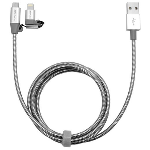Кабель Verbatim 2в1 USB - Lightning + MicroUSB 1 м Silver 