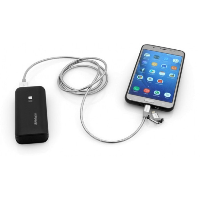 Кабель Verbatim 2в1 USB - Lightning + MicroUSB 1 м Silver 