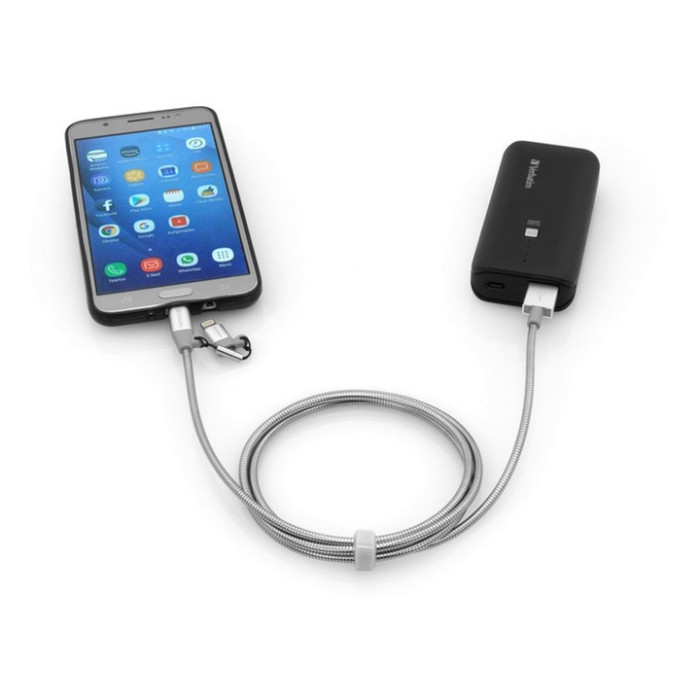 Кабель Verbatim 2в1 USB - Lightning + MicroUSB 1 м Silver 