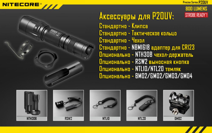 Кишеньковий ліхтар Nitecore P20UV, 800 люмен 