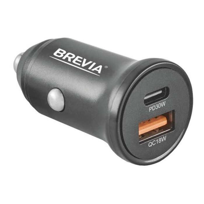 Автомобільний зарядний пристрій Brevia ePower DualCharge 30W 1xUSB-C+1xUSB-A, black 