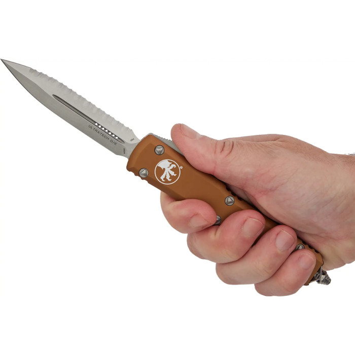 Ніж Microtech Ultratech Double Edge Serrated Stonewash Aluminum Tan 