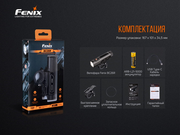 Велофара Fenix BC26R (SST40, 1600 лм, 21700) 