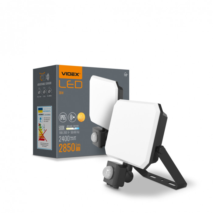Прожектор VIDEX F3 30W 5000K з датчиком руху 220V Black (VLE-F3-0305B-S) 